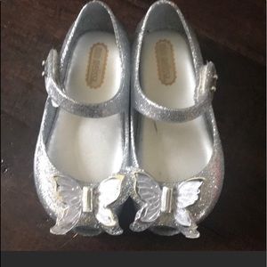 Mini Melissa silver ultra fly girl butterfly shoes